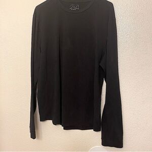 Stylus Mens crew neck Long Sleeve black henley pima cotton shirt tee  L